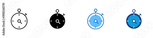 Stopwatch Timer Multiple Style Icon Design Vector - Stopwatch with clock face representing time tracking, performance measurement, and countdown control