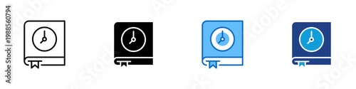 Time Bookmark Multiple Style Icon Design Vector - Book with clock representing saved schedule, time reference, and deadline tracking