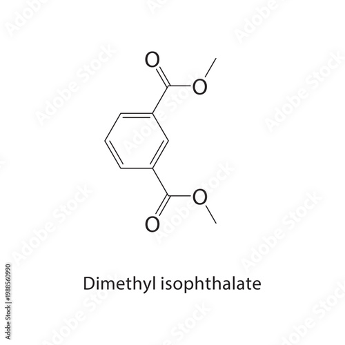 Dimethyl isophthalate skeletal structure. ester compound schematic illustration. Simple diagram, chemical formula.