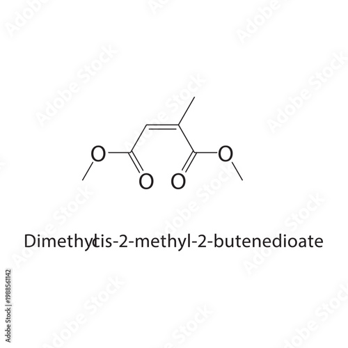 Dimethyl cis-2-methyl-2-butenedioate skeletal structure. ester compound schematic illustration. Simple diagram, chemical formula.