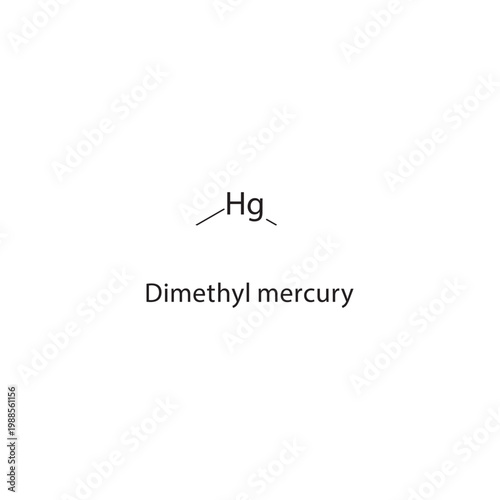 Dimethyl mercury skeletal structure. organometallic compound schematic illustration. Simple diagram, chemical formula.