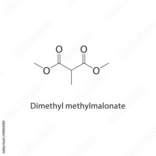 Dimethyl methylmalonate skeletal structure. ester compound schematic illustration. Simple diagram, chemical formula.