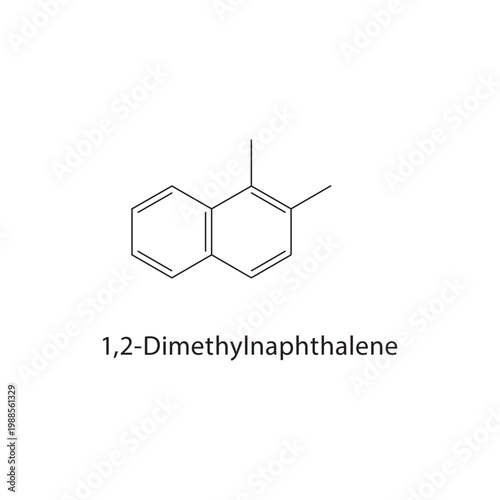 1,2-Dimethylnaphthalene skeletal structure. aromatic compound schematic illustration. Simple diagram, chemical formula.