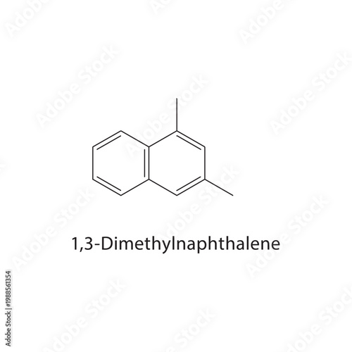 1,3-Dimethylnaphthalene skeletal structure. aromatic compound schematic illustration. Simple diagram, chemical formula.