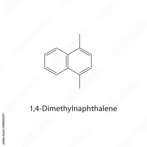 1,4-Dimethylnaphthalene skeletal structure. aromatic compound schematic illustration. Simple diagram, chemical formula.