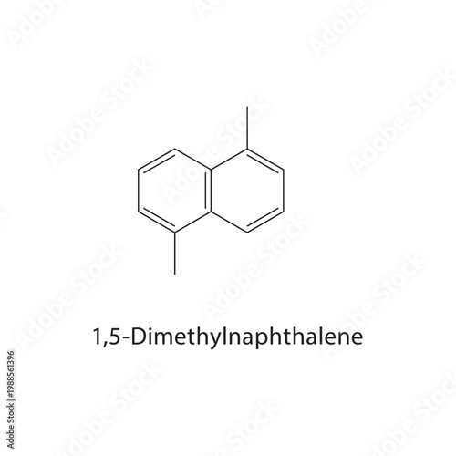 1,5-Dimethylnaphthalene skeletal structure. aromatic compound schematic illustration. Simple diagram, chemical formula.
