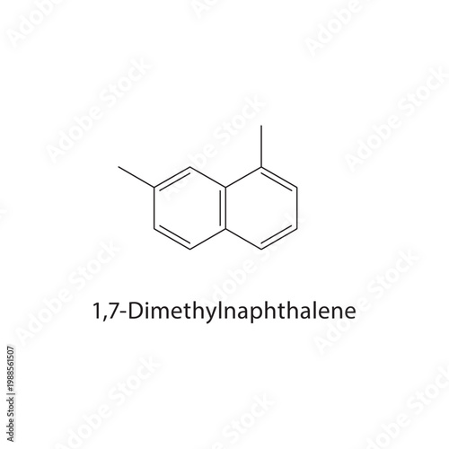 1,7-Dimethylnaphthalene skeletal structure. aromatic compound schematic illustration. Simple diagram, chemical formula.