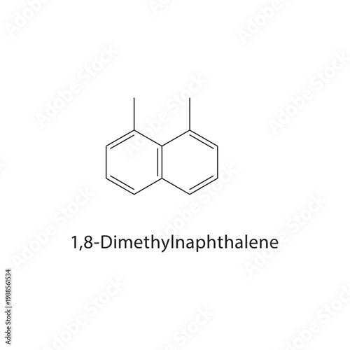 1,8-Dimethylnaphthalene skeletal structure. aromatic compound schematic illustration. Simple diagram, chemical formula.
