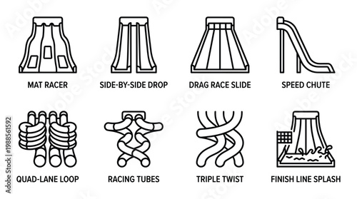 Collection of water slide icons for water park fun and summer recreation adventures.