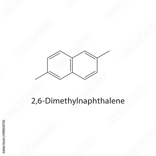 2,6-Dimethylnaphthalene skeletal structure. aromatic compound schematic illustration. Simple diagram, chemical formula.
