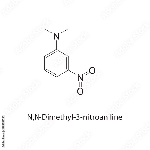 N,N-Dimethyl-3-nitroaniline skeletal structure. nitro compound compound schematic illustration. Simple diagram, chemical formula.