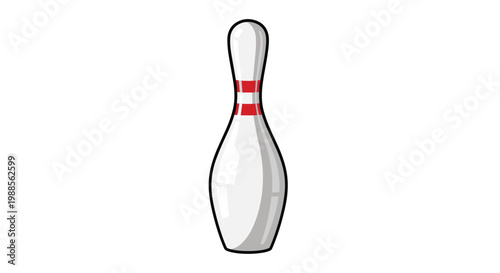 Classic white bowling pin with two red stripes isolated on a white background for sports leisure and recreation equipment design.