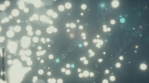 Abstract teal and white bokeh particles floating background motion 4K Ai HD high quality video.