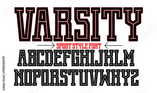 Varsity Sport Font Vector Inline Alphabet for Athletic Jersey and Team Apparel Design
