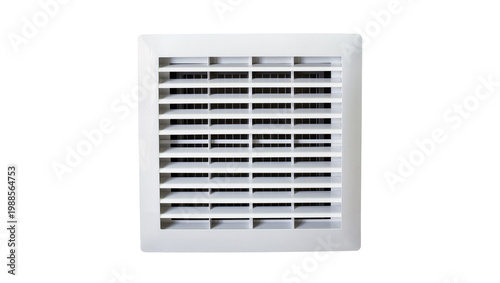 White plastic ventilation grille with horizontal slats, isolated on transparent background