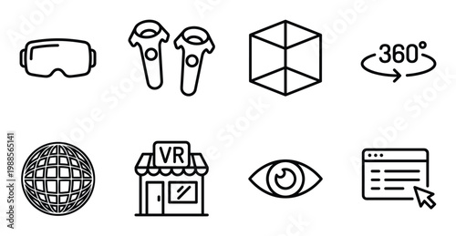 Virtual reality and augmented reality icons for immersive technology and gaming.