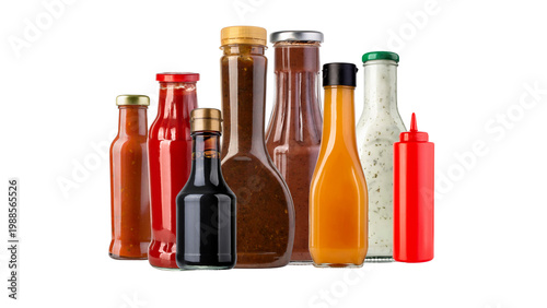 Εκτύπωση καμβά Assorted Condiment Bottles and Sauces Including Ketchup BBQ Soy and Salad Dressi