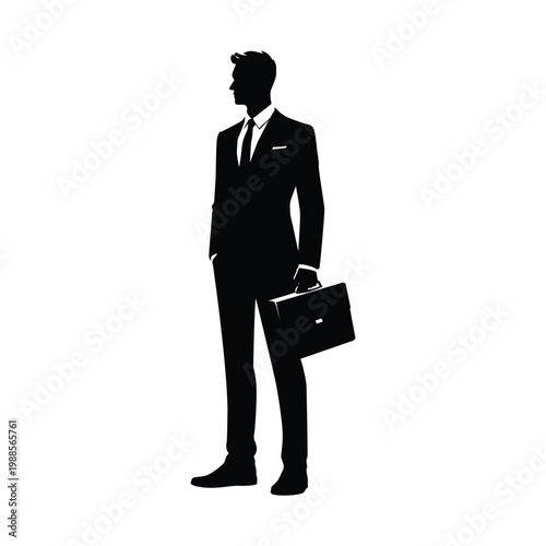 Silhouette of a Businessman in a Suit Holding a Briefcase
