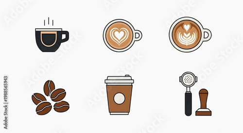 Line art coffee shop vector icons for menu and signboard design