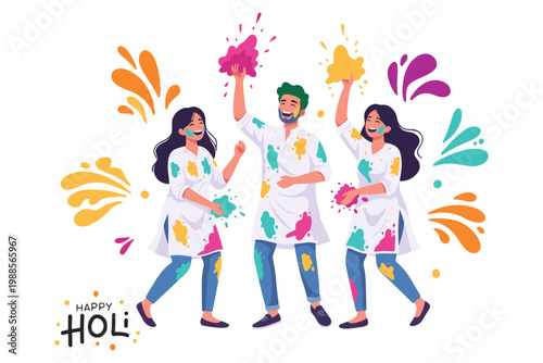 Happy Holi festival celebration with people playing with colors, a joyous and vibrant cultural event