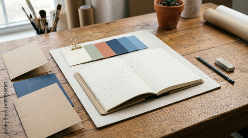 Maqueta de un libro en blanco con proyecto de color. 