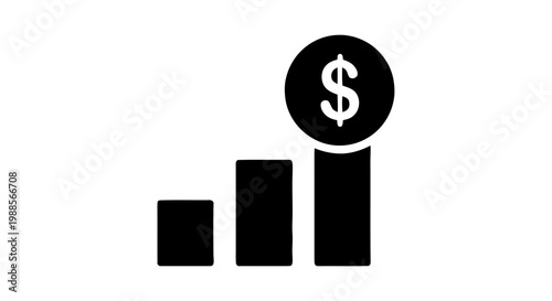 Vector illustration of financial growth bar chart icon with dollar sign symbol on a transparent background