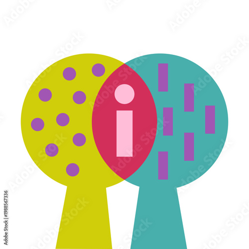 Concept of connection, collaboration and shared thinking. Different perspectives combine to create new meaning, ideas and solutions. Metaphor of synergy, communication, creativity and interaction.