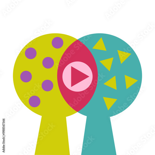 Concept of connection, collaboration and shared thinking. Different perspectives combine to create new meaning, ideas and solutions. Metaphor of synergy, communication, creativity and interaction.