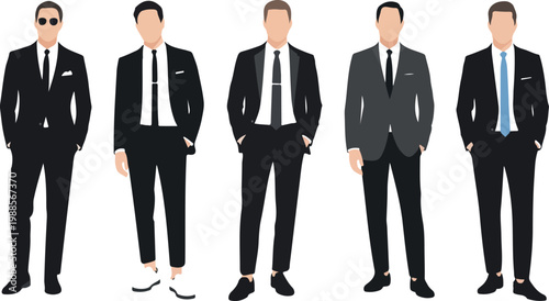 Set of stylish businessmen in formal suits flat vector illustration collection isolated on white background modern business fashion characters