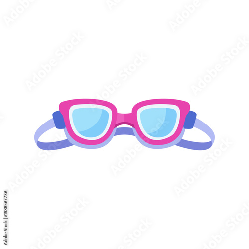 plastic pink blue swim goggles, pool eyewear accessory, colorful illustration