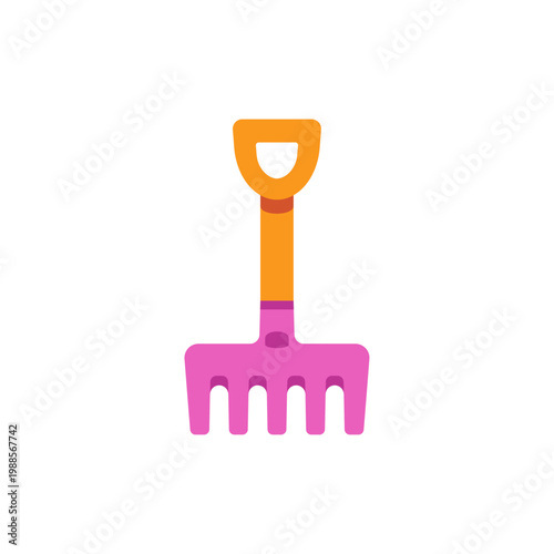plastic pink sand rake, beach toy tool, colorful illustration