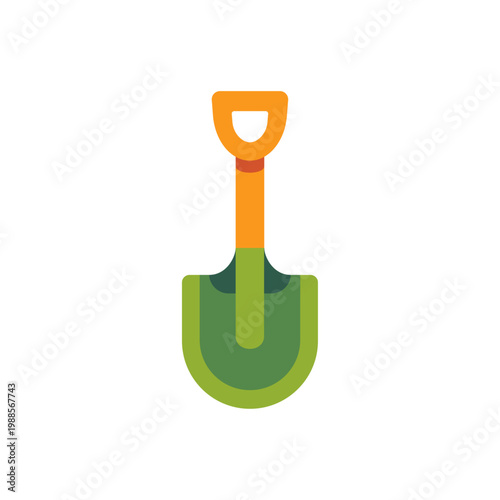 plastic green sand shovel, beach toy tool, colorful illustration