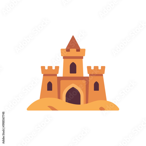 brown sandcastle, beach sand structure, colorful illustration