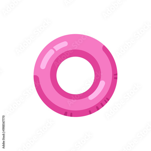 plastic pink swim ring, pool inflatable accessory, colorful illustration