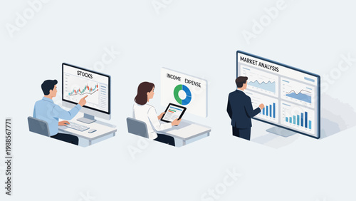 Business professionals analyzing data