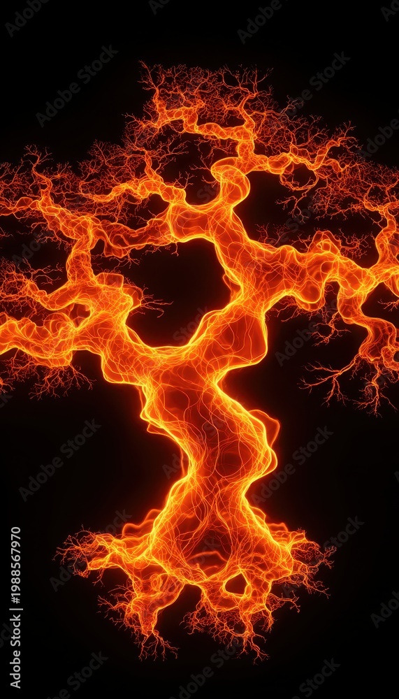 Fototapeta premium Fiery Tree of Life: Abstract, Burning Bonsai on Black Background, Artistic
