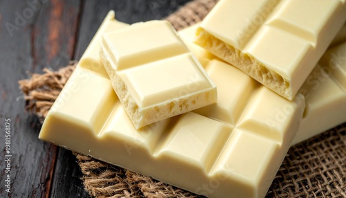 White Chocolate Bars on Wooden Surface Showcasing Creamy Texture, Sweetness, and Food Photography Design