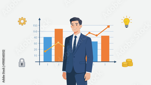 Businessman with financial charts