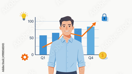 Business growth chart with man