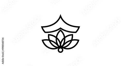 Minimalist black and white lotus and pagoda roof icon