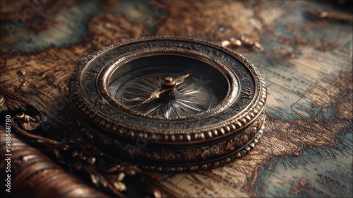 Vintage Compass on Antique Map: Journey Through Time and Exploration