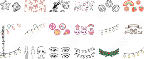 Collection of cute kawaii style and bows string lights