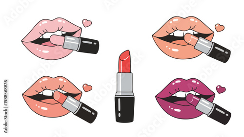 Bright colored lipstick application on beautiful lips.