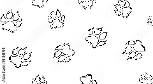 Seamless pattern with animal paw prints, dither