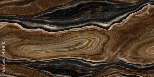 Dark brown leather texture blends with natural wooden patterns and old stone surfaces to create a dark gold material design