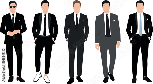 Set of stylish businessmen in formal suits flat vector illustration collection isolated on white background modern business fashion characters