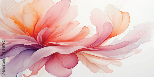 A beautiful macro closeup of a blooming pink water lily and lotus flower shows the natural beauty of floral petals in a summer garden