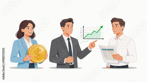 Business team with growth chart and coin