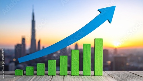 3D Bar Graph with Upward Arrow – Business Visual for Editorial, Lifestyle, or Financial Branding Themes