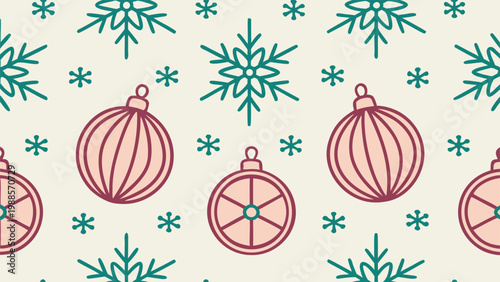 Pink and gold christmas baubles with white snowflakes on white background